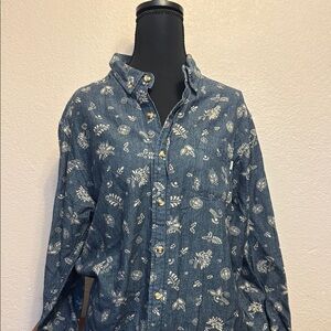Men's Blue Floral Button-Up Shirt
